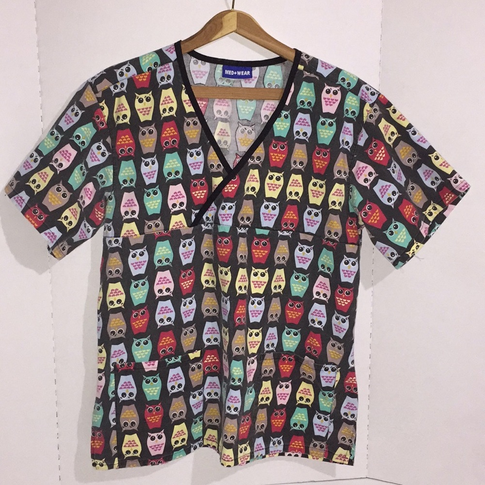 Owl print scrub top